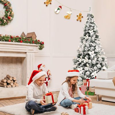 Costway 6ft Snow Flocked Hinged Christmas Tree w/Berries &amp; Poinsettia Flowers Image 3