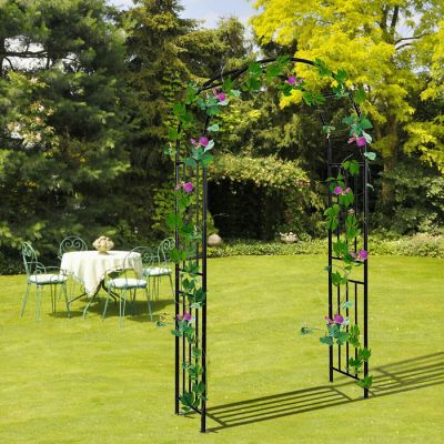 Costway 7.2Ft Garden Arch Steel Arbor Wedding Garden Decoration Climbing Plants w/Stakes Image 2