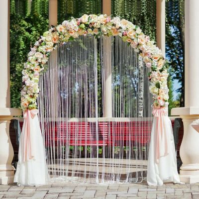 Costway 7.2Ft Garden Arch Steel Arbor Wedding Garden Decoration Climbing Plants w/Stakes Image 3