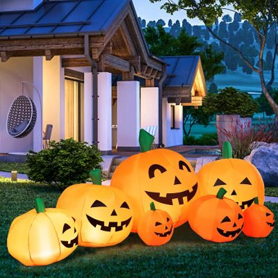 Costway 7.5' Halloween Inflatable 7 Pumpkins Patch W/LED Light Outdoor Garden Decoration Image 1