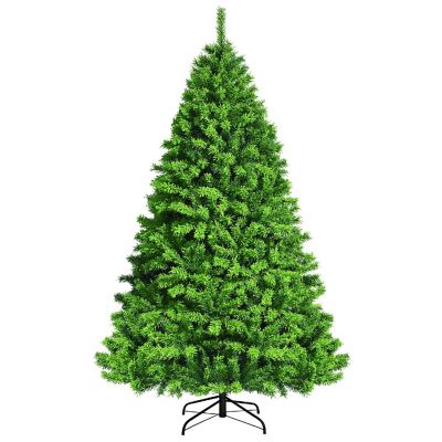 Costway 7.5ft Green Flocked Hinged Artificial Christmas Tree w/ Metal Stand Green Image 1