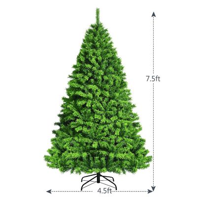 Costway 7.5ft Green Flocked Hinged Artificial Christmas Tree w/ Metal Stand Green Image 3