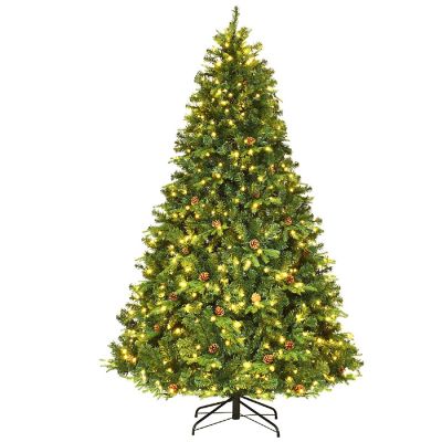 Costway 7.5Ft Pre-Lit Christmas Tree Hinged 540 LED Lights Pine Cones Image 1