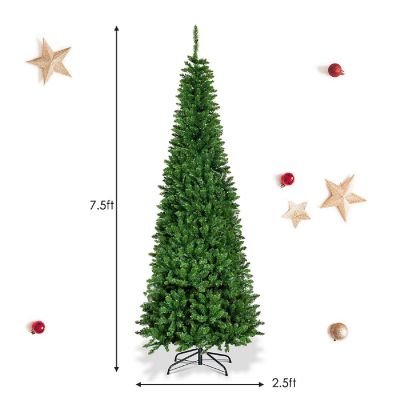 Costway 7.5ft Pre-Lit Hinged Pencil Christmas Tree 350 Multicolor Lights Image 2