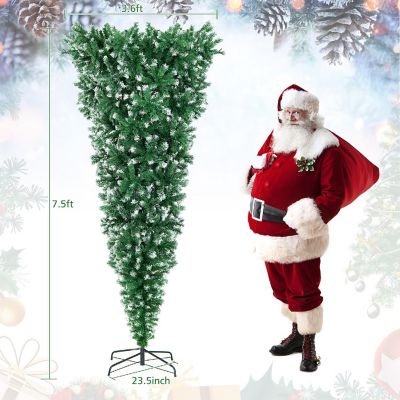 Costway 7.5FT Pre-Lit Snowy Upside Down Christmas Tree 1100 Tips w/ 400 Lights &amp; 8 Modes Image 3