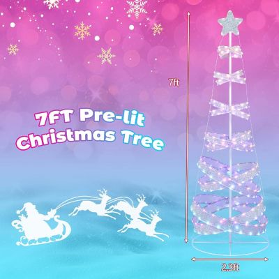 Costway 7 FT Outdoor Spiral Christmas Tree Pre-lit Christmas Tree with 341 LED Lights Image 2