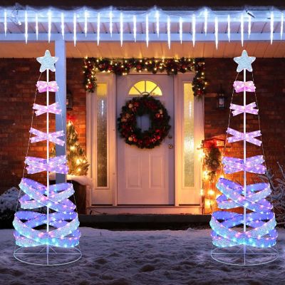Costway 7 FT Outdoor Spiral Christmas Tree Pre-lit Christmas Tree with 341 LED Lights Image 3