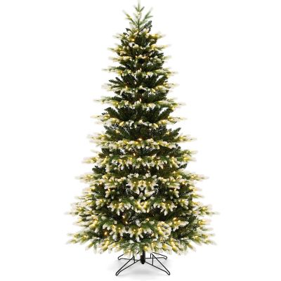 Costway 7 FT Pre-Lit Christmas Tree 3 Modes Hinged with Quick Power Connector & 500 Lights Image 1