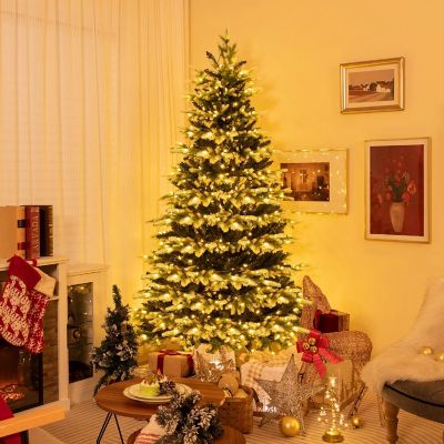 Costway 7 FT Pre-Lit Christmas Tree 3 Modes Hinged with Quick Power Connector & 500 Lights Image 1