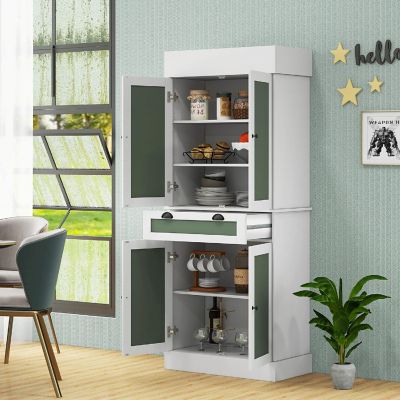 Costway 72'' Kitchen Buffet Hutch Pantry Cabinet Cupboard with 4 Doors & Adjustable Shelves Image 3