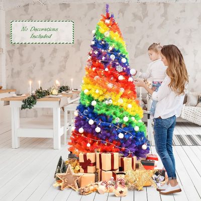 Costway 7FT Artificial Hinged Colorful Rainbow Full Fir Christmas Tree with 1213 Tips Image 1