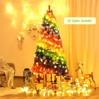 Costway 7FT Artificial Hinged Colorful Rainbow Full Fir Christmas Tree with 1213 Tips Image 2