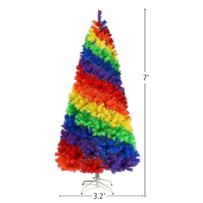 Costway 7FT Artificial Hinged Colorful Rainbow Full Fir Christmas Tree with 1213 Tips Image 3