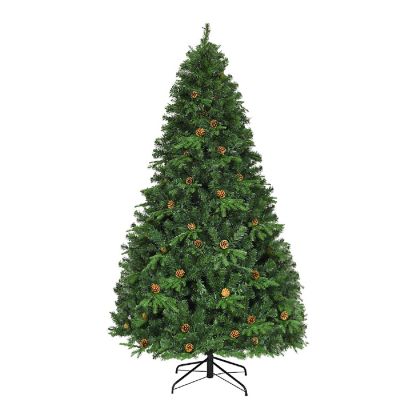 Costway 7Ft Pre-Lit Christmas Tree Hinged 460 LED Lights Pine Cones Image 2