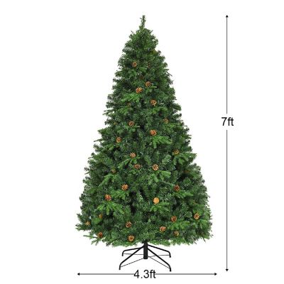 Costway 7Ft Pre-Lit Christmas Tree Hinged 460 LED Lights Pine Cones Image 3