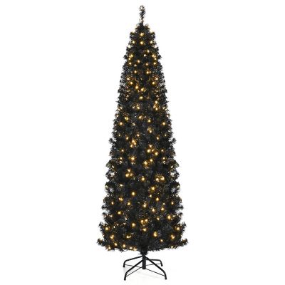 Costway 7ft Pre-lit PVC Christmas Pencil Tree Black w/ 350 LED Lights Image 1