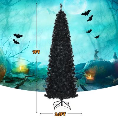 Costway 7ft Pre-lit PVC Christmas Pencil Tree Black w/ 350 LED Lights Image 3