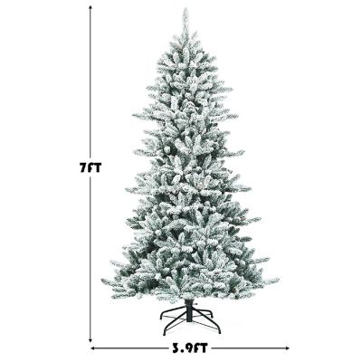 Costway 7Ft Premium Hinged Snow Flocked Slim Artificial Christmas Fir Tree w/ Pine Cones Image 1