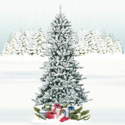 Costway 7Ft Premium Hinged Snow Flocked Slim Artificial Christmas Fir Tree w/ Pine Cones Image 3