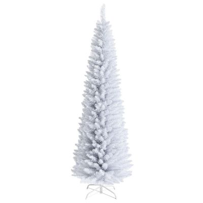 Costway 7ft Unlit Artificial Slim Christmas Pencil Tree w/ Metal Stand White Image 1