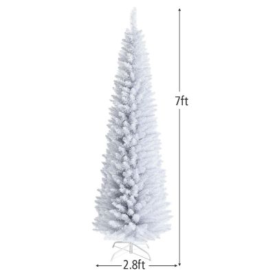 Costway 7ft Unlit Artificial Slim Christmas Pencil Tree w/ Metal Stand White Image 3