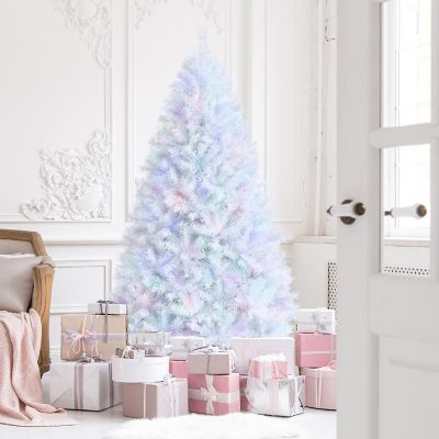 Costway 7ft White Iridescent Tinsel Artificial Christmas Tree with 1156 Branch Tips Image 2