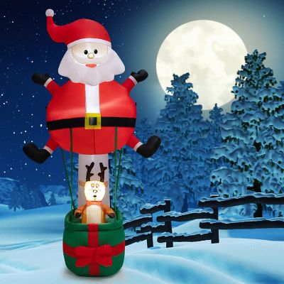 Costway 8 FT Inflatable Santa Claus &amp; Reindeer Giant Hot Air Balloon with LED Lights Image 1