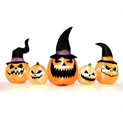 Costway 8 Ft Tall Inflatable Pumpkin Family Waterproof Halloween Yard Decoration w/LED Lights Image 1