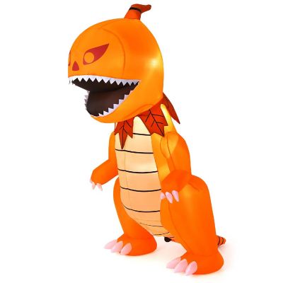 Costway 8FT Halloween Inflatable Pumpkin Head Dinosaur Blow Up with LED Lights Image 1