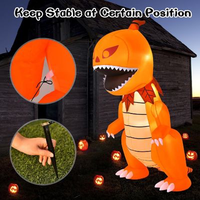 Costway 8FT Halloween Inflatable Pumpkin Head Dinosaur Blow Up with LED Lights Image 2