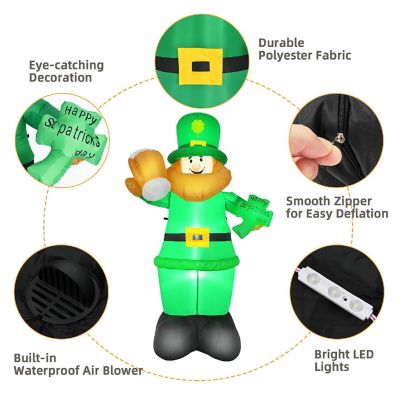 Costway 8ft St Patrick&#8217;s Day Inflatable Leprechaun Irish Day Blow up Lighted Giant Doll Image 2