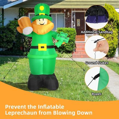 Costway 8ft St Patrick&#8217;s Day Inflatable Leprechaun Irish Day Blow up Lighted Giant Doll Image 3