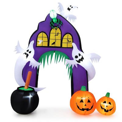 Costway 9 Ft Tall Halloween Inflatable Castle Archway Decor w/ Spider Ghosts &Built-in Lights Image 1