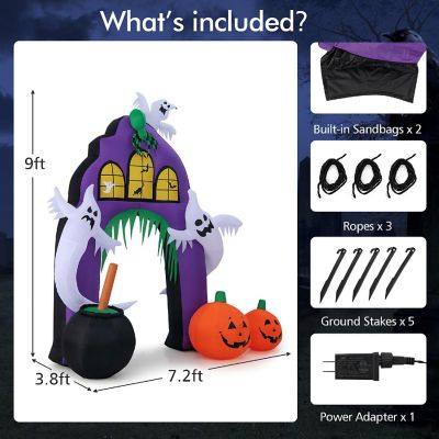 Costway 9 Ft Tall Halloween Inflatable Castle Archway Decor w/ Spider Ghosts &Built-in Lights Image 3