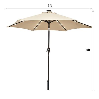 Costway 9' Solar LED Lighted Patio Market Umbrella Tilt Adjustment Crank Lift Beige Image 2