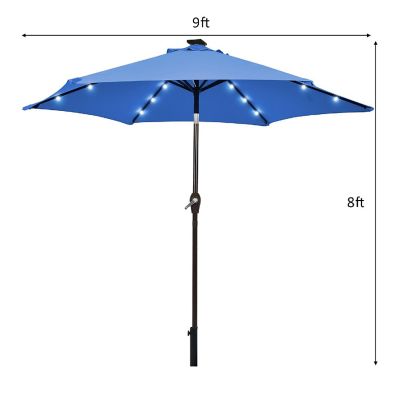 Costway 9' Solar LED Lighted Patio Market Umbrella Tilt Adjustment Crank Lift Blue Image 3