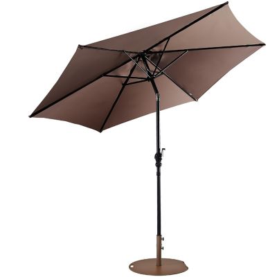 Costway 9ft Patio Umbrella Outdoor W/ 50 LBS Round Umbrella Stand W/ Wheels, Brown Image 1