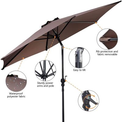 Costway 9ft Patio Umbrella Outdoor W/ 50 LBS Round Umbrella Stand W/ Wheels, Brown Image 3