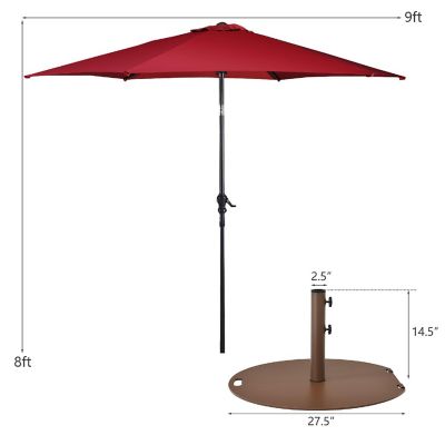 Costway 9ft Patio Umbrella Outdoor W/ 50 LBS Round Umbrella Stand W/ Wheels, Burgundy Image 1