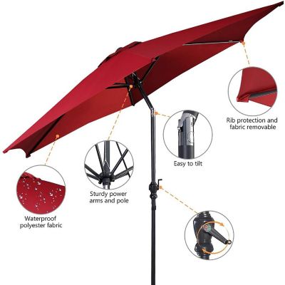 Costway 9ft Patio Umbrella Outdoor W/ 50 LBS Round Umbrella Stand W/ Wheels, Burgundy Image 3