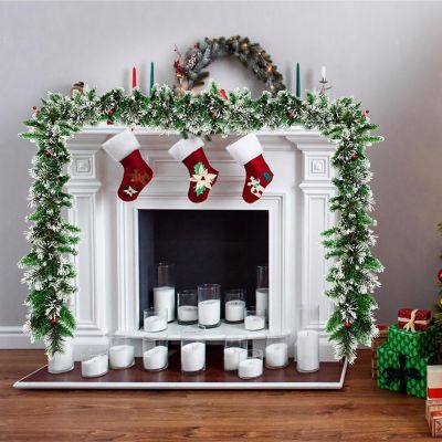 Costway 9ft Pre-lit Christmas Garland w/ Snow Flocked Tips Red Berries 50 Lights & Timer Image 2