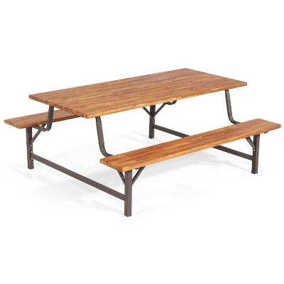 Costway Acacia Wood Patio Picnic Table Bench Set  with 71'' Tabletop &#65286; 2'' Umbrella Hole Image 1