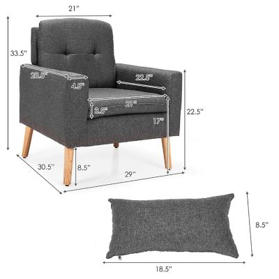Costway Accent Chair Upholstered Linen Armchair Sofa Chair w/Waist Pillow Grey Image 1