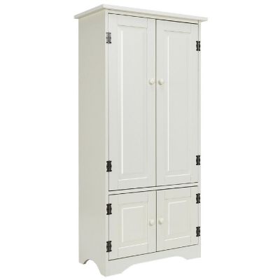 Costway Accent Storage Cabinet Adjustable Shelves Antique 2 Door Floor Cabinet Cream White Image 1
