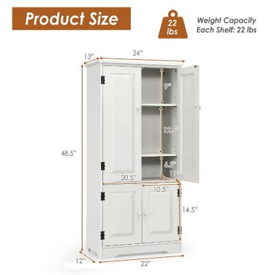 Costway Accent Storage Cabinet Adjustable Shelves Antique 2 Door Floor Cabinet Cream White Image 1