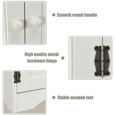 Costway Accent Storage Cabinet Adjustable Shelves Antique 2 Door Floor Cabinet Cream White Image 2