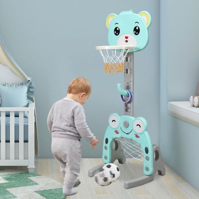 Costway Adjustable Kids 3-in-1 Sports Activity Center Basketball Hoop Set Stand W/Balls Image 2