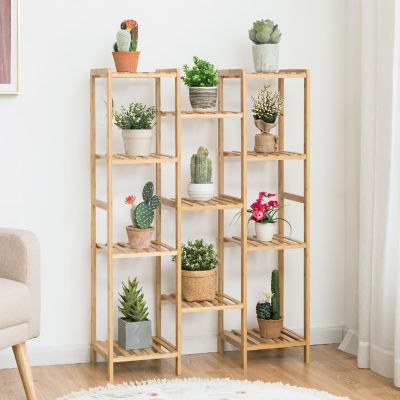 Costway Bamboo 11-Tier Plant Stand Utility Shelf Free Standing Storage Rack Pot Holder Image 1