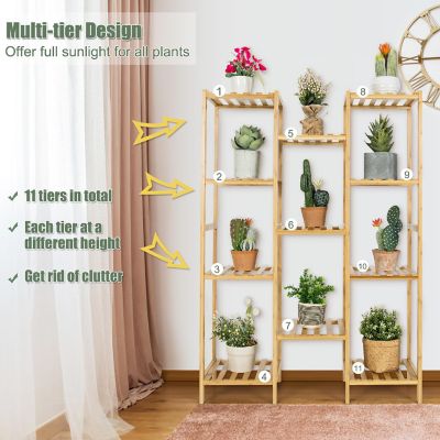 Costway Bamboo 11-Tier Plant Stand Utility Shelf Free Standing Storage Rack Pot Holder Image 2