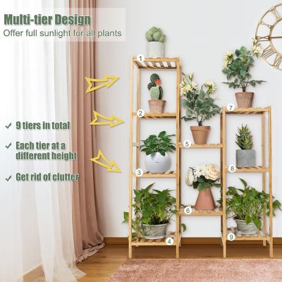 Costway Bamboo 9-Tier Plant Stand Utility Shelf Free Standing Storage Rack Pot Holder Image 2